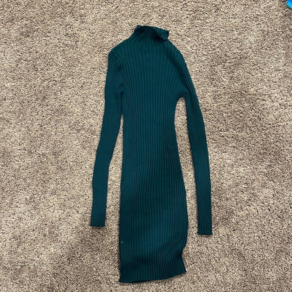 Lovers + Friends Dark Green Long Sleeve Dress Body Con Sweater Dress